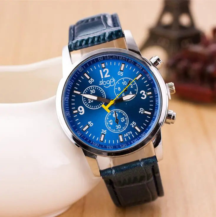 Montre en cuir pour femme, montre à quartz étudiante, montre décontractée à 3 yeux