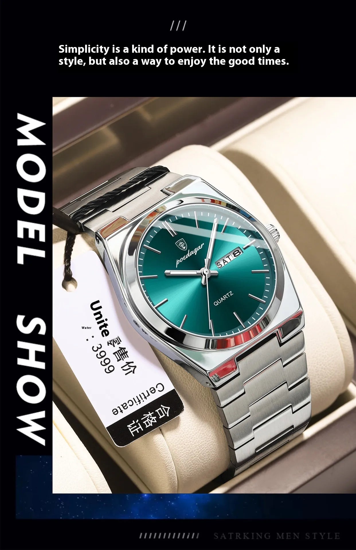 Montre ultra-mince pour homme Montre à quartz lumineuse imperméable