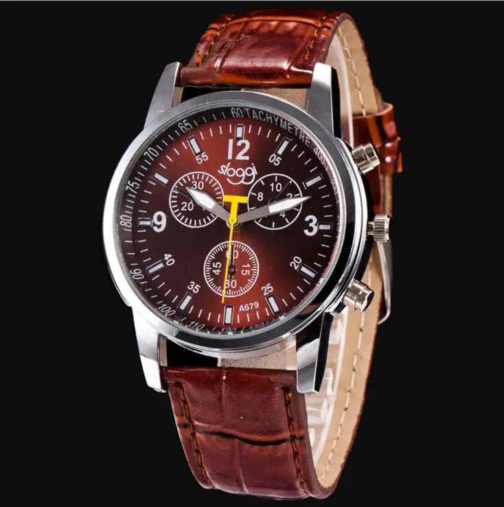 Montre en cuir pour femme, montre à quartz étudiante, montre décontractée à 3 yeux