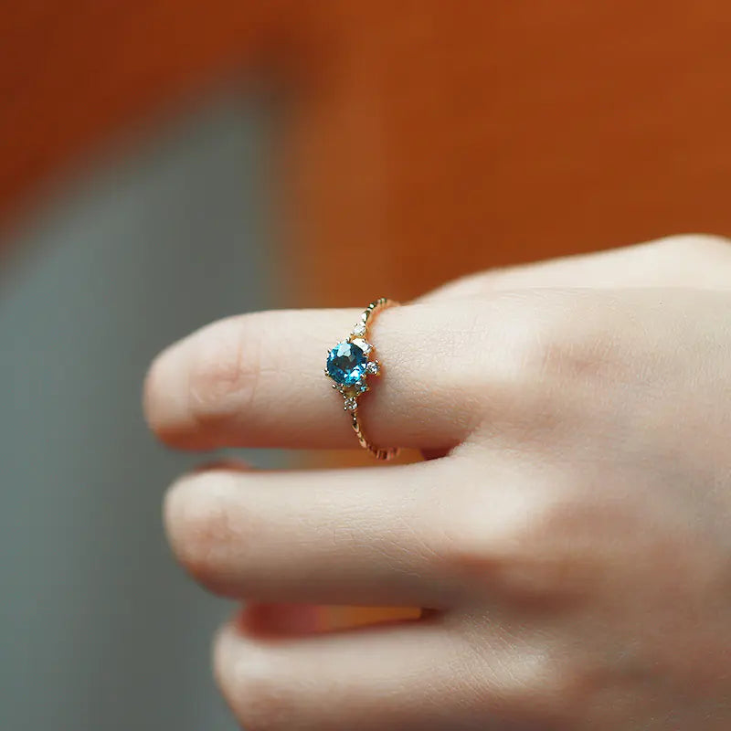 Bague en zircon de topaze bleu naturel en argent S925 pour femmes