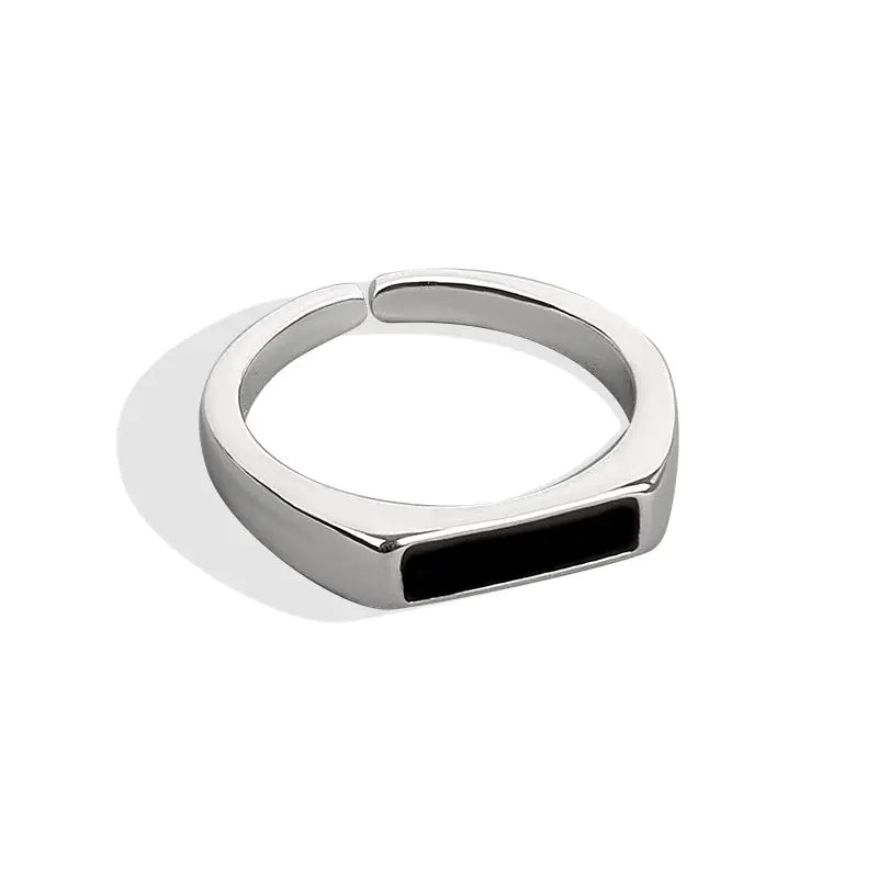 Bague noire en argent sterling avec motif de vent frais
