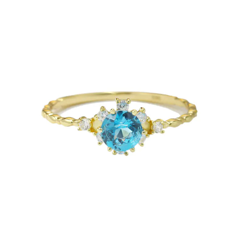 Bague en zircon de topaze bleu naturel en argent S925 pour femmes