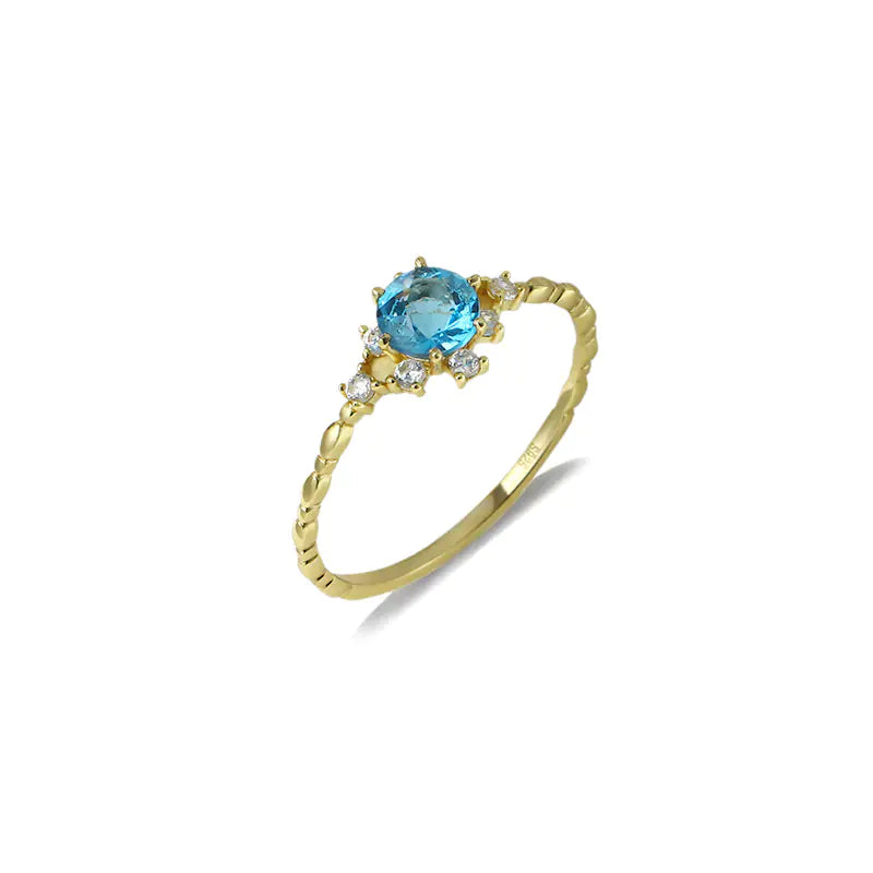 Bague en zircon de topaze bleu naturel en argent S925 pour femmes