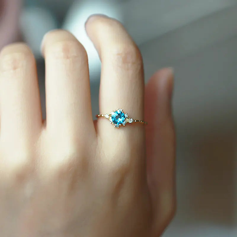 Bague en zircon de topaze bleu naturel en argent S925 pour femmes
