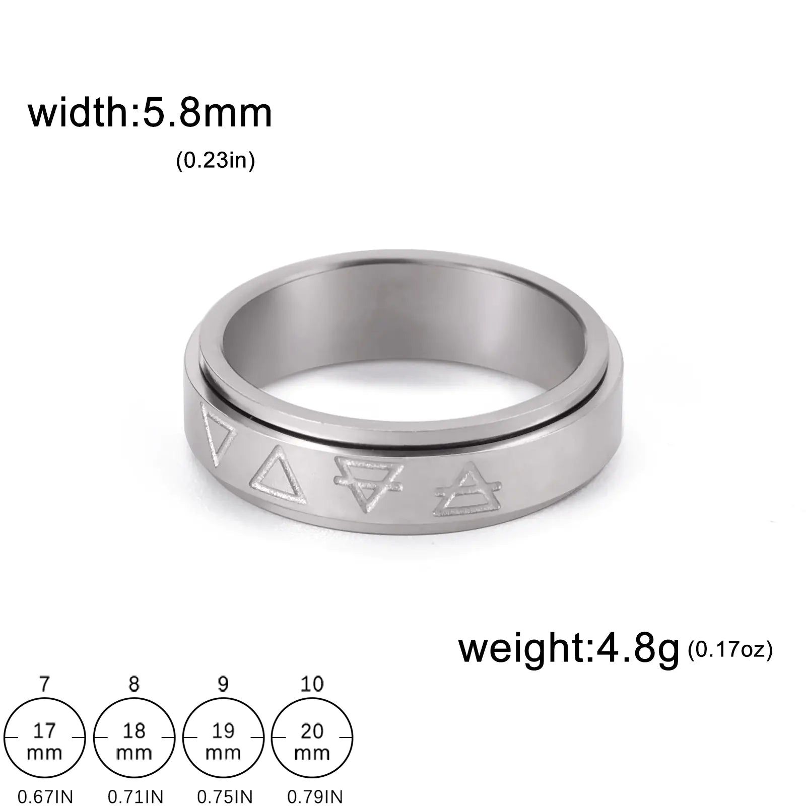 Bague en acier inoxydable à motif triangulaire rotatif