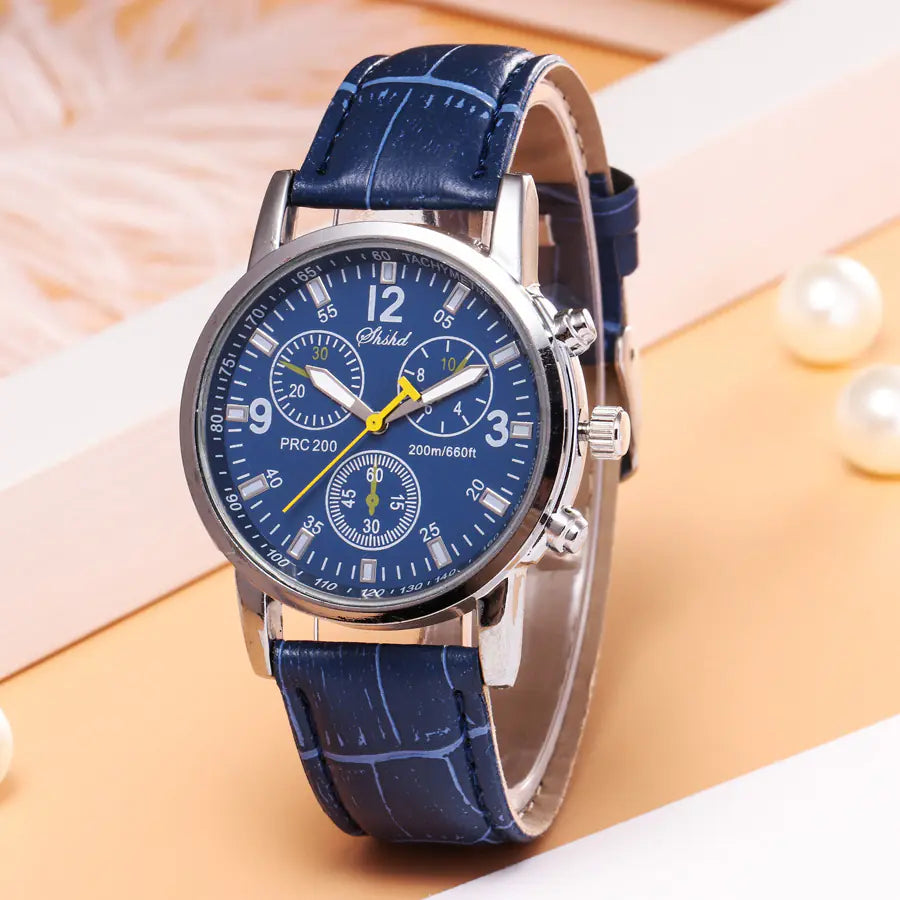 Montre en cuir pour femme, montre à quartz étudiante, montre décontractée à 3 yeux
