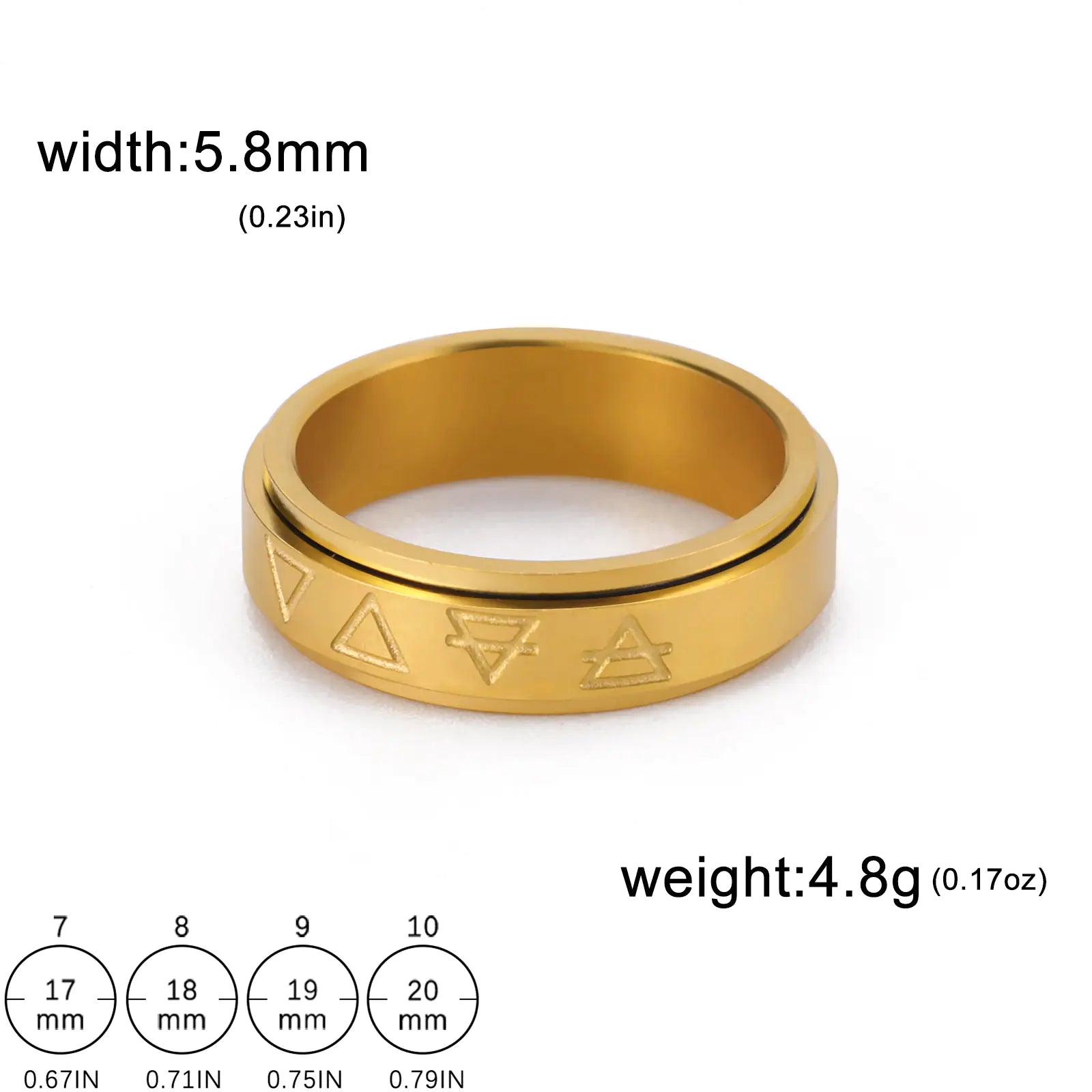 Bague en acier inoxydable à motif triangulaire rotatif