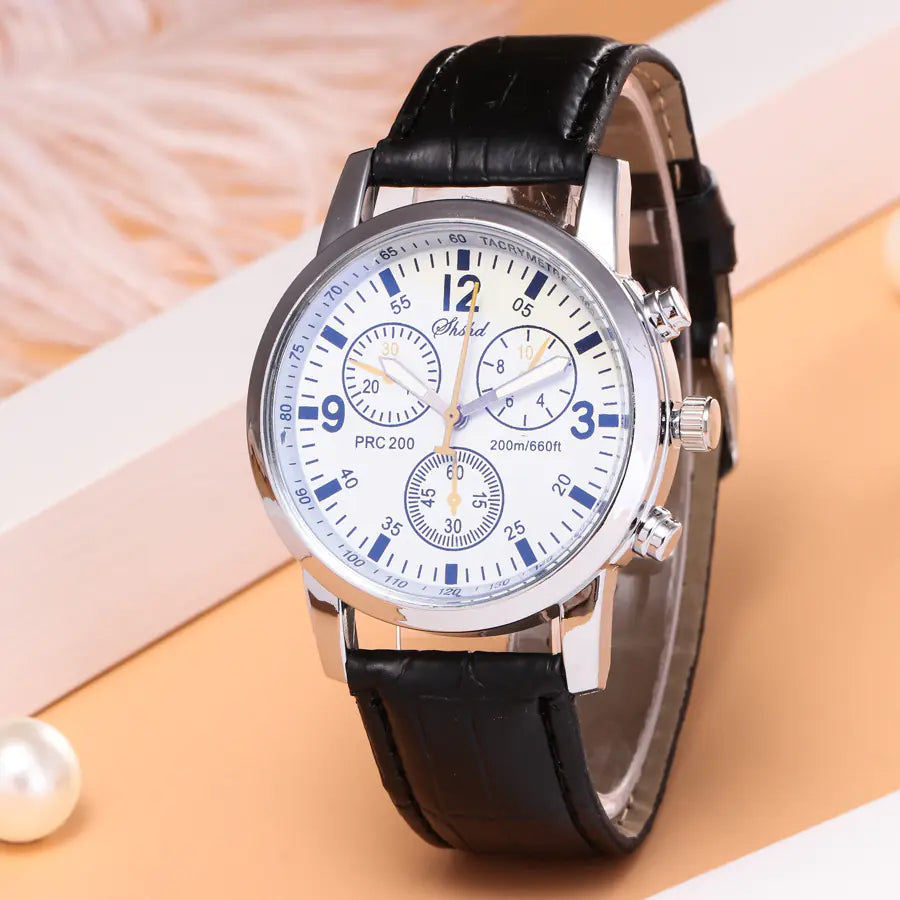 Montre en cuir pour femme, montre à quartz étudiante, montre décontractée à 3 yeux